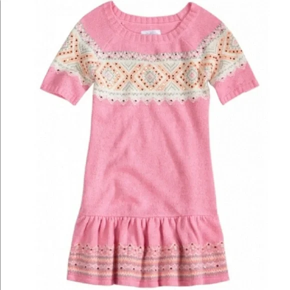 Justice Fair Isle Sweater Dress Pink Girls 6 Justice Fair Isle Sweater Dress Pink Girls 6
